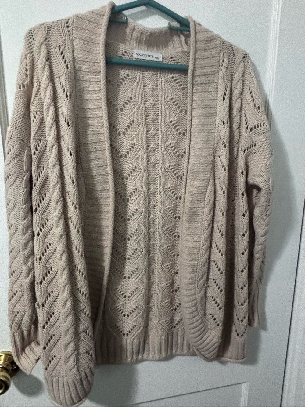 Society Beige Open-Front Knit Cardigan